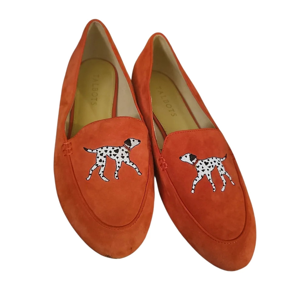 Talbots Red Suede Ryan Novelty Loafers - Embroidered Dalmatian Sz 8.5 SH353_6